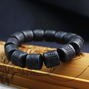 สร้อยข้อมือไม้พุทราลายสายฟ้า ลูกปัดทรงกระบอกขนาด 14 มม. สลักบทสวดมนต์หกพยางค์ เครื่องประดับทางศาสนา ของสะสม - Product Image 2