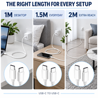 Kabel Pengisian Cepat USB C ke USB C 1M 1.5M 2M hingga 5A 55W PVC OD3.8 Grosir