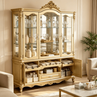 Vitrine à vin en bois doré de style royal européen, vitrine à portes vitrées avec tiroir pour maison, villa, hôtel, personnalisable