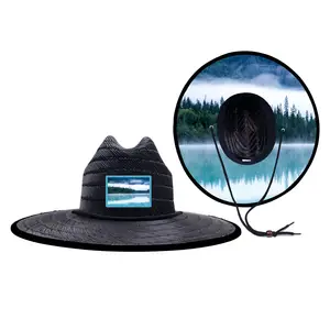 Custom atacado palha chapéus fornecedor verão agricultores larga borda sol sombra pesca preto salva-vidas palha chapéu