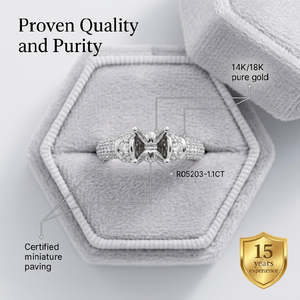 Anillo de Oro Sólido de 18K Más Vendido, Base para Engaste con Hilera Ornamentada, Acento de Diamante Natural de 4 Puntas, Montura de Banda Ancha para Fiesta de Lujo - Product Image 3