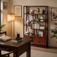 Meuble de rangement en bambou, style chinois moderne, avec plusieurs compartiments, double porte et tiroirs, pour salon, hôtel, présentoir à thé, maison