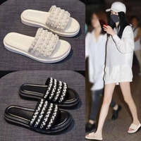 Chaussons plats pour femmes à livraison rapide, mules à perles, chaussons de créateur de haute qualité