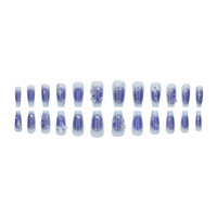 Faux Ongles à Presser Bleu Rose Papillon 3D Style Tons Froids Amovibles Prêts à l'emploi Kit DIY Manucure Nail Art