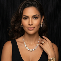 Ensemble de 3 pièces : Collier en zircon rose cristal, Bracelets camélia de luxe, Boucles d'oreilles clous fleur, Bijoux de mariée scintillants, Conjunto De Joyas