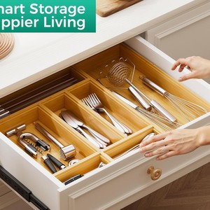 Wooden <b>Drawer</b> <b>Organizer</b> With Compartments For Knife Fork Storage Modern Minimalist Design Stackable <b>Kitchen</b> Utensil Holder - Product Image 2