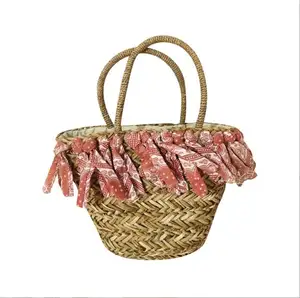 Mùa hè Phù Dâu Quà Tặng handwoven rơm dây rút Tote Túi xách thời trang hoho kỳ nghỉ cỏ biển bãi biển xô túi với dải vải