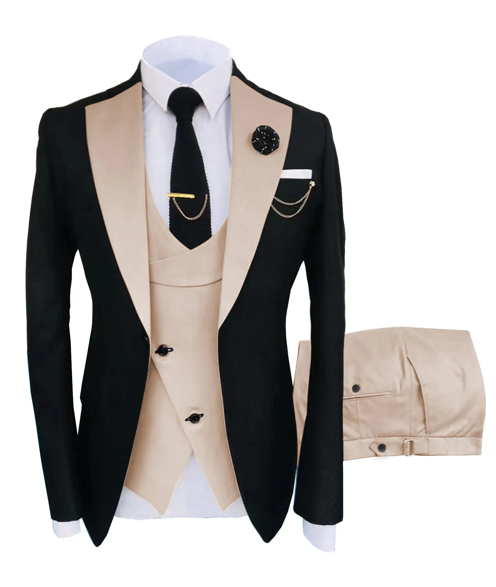 Traje personalizado de fábrica para hombre, conjunto de chaleco y pantalones de 3 piezas con una hilera de botones, trajes formales de negocios para boda
