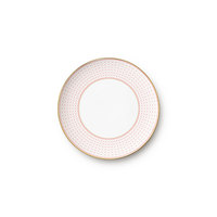 Vente en gros d'élégantes assiettes en céramique de style européen, bordure dorée rose gris losange treillis porcelaine 4 pièces ensembles d'assiettes