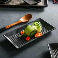 Vaisselle en céramique mate créative européenne Black Western Steak Wave Rectangle Assiette de petit déjeuner pour Restaurant Hotel Inch