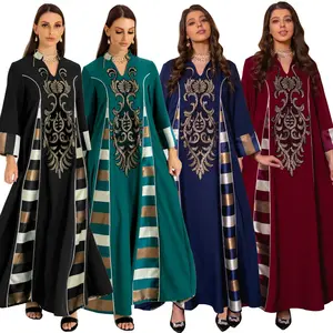 Long Sleeve Embroidery Dubai Saudi Turkey Islam Clothes Robe Modesty Ramadan Clothing black Abaya kaftan Dress