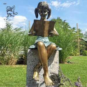 ガーデンデコレーション手鋳造クラフトアンティークブロンズ読書女の子座って像 - Product Image 5