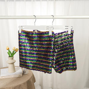 Ensemble 3 pièces pour femme : tenue de performance Mardi Gras, crop top corset élastique à rayures et paillettes, short à rayures et paillettes, et gants pour soirée - Product Image 4