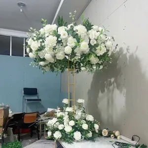 Bunga palsu realistis dekorasi meja, hiasan tengah meja simulasi bunga mawar putih palsu untuk dekorasi pernikahan