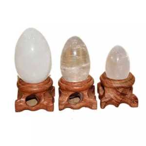 Support en bois pour sphère d'œuf en cristal naturel, ornement en pierre polie pour la décoration intérieure et la collection de cadeaux - Product Image 1