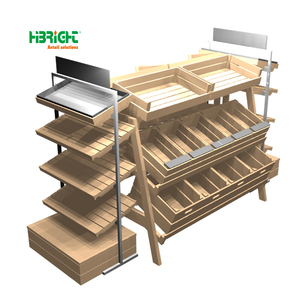 Étagère de présentation robuste double face <span class=keywords><strong>en</strong></span> <span class=keywords><strong>bois</strong></span>, nouveau design, multi-niveaux, pour fruits et légumes, <span class=keywords><strong>avec</strong></span> caisses et étagères - Product Image 2