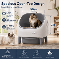 Bac à litière pour chat à nettoyage automatique avec double capteur de sécurité et contrôle par application, sacs poubelles gris-blancs en plastique inclus