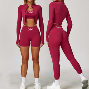 Set Yoga Personalizzato con Tasche, 3 Pezzi, Leggings Traspiranti da Donna per Allenamento in <span class=keywords><strong>Palestra</strong></span>, Abbigliamento Sportivo Fitness, Costina Senza Cuciture - Product Image 1