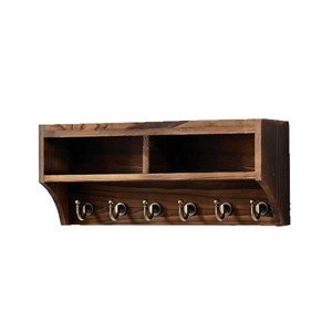 Wooden Key Rack Wall Mounted Entryway Storage Organizer With <b>Hooks</b> For Keys Glasses And Decor Charcoal <b>Black</b> Rectangle - Product Image 3