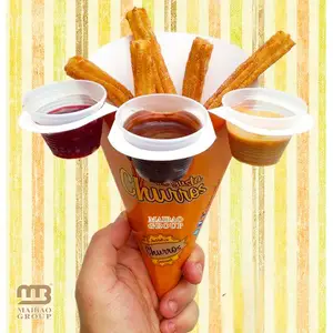 อาหารนํากลับบ้านเฟรนช์ฟรายส์ Churros กล่องกระดาษพร้อมซอสจุ่มหลุมกรวยกล่องบรรจุภัณฑ์สําหรับ Churros, กรวยกระดาษ Churros กล่อง