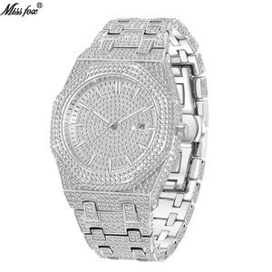 Montre de luxe à quartz avec date, style hip-hop, entièrement sertie de diamants, pour homme - Product Image 4