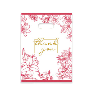 Sacs de marchandises <span class=keywords><strong>en</strong></span> plastique HOYO bleu et blanc à carreaux, sacs à poignée découpée avec imprimé pied-de-poule et motif floral porte-bonheur pour la vente au détail - Product Image 4