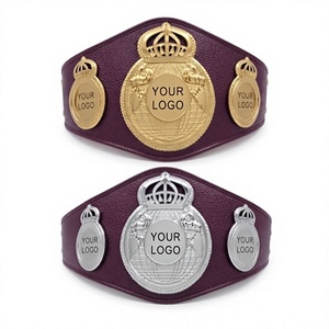Custom Huzaim Elite Sports Boxing Jiu-Jitsu Karate MMA Aikido Samurai Championship <b>Belt</b> Blue PU Leather Breathable Gold Silver - Product Image 1