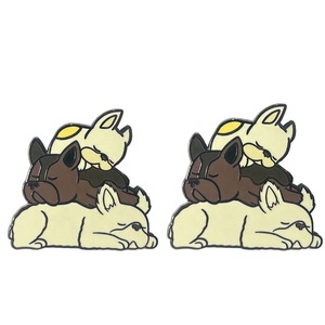 Pin Enamel lapis hitam Pin Enamel buatan tangan grosir desain anjing tiga anak anjing Pin Enamel keras nikel - Product Image 1