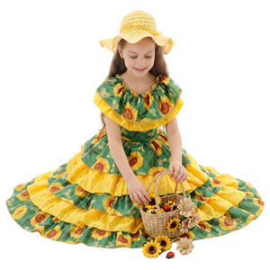 Conjunto de vestido y chaleco con estampado de girasoles para niños y niñas, ropa de actuación, traje de cosplay para Halloween - Product Image 2