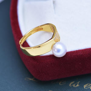 Bague en argent S925 avec perle ronde blanche d'eau douce de 7-8 mm, forte luminosité, sans défaut, avec ouverture réglable, bijoux de mode - Product Image 3