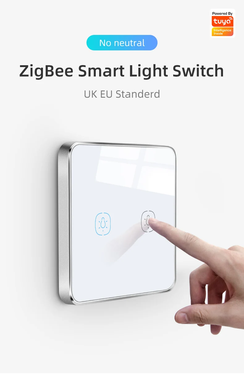 Tuya smart life zigbee 3.0 Smart touch light switch 2 gang no neutral wire h APP timing voice control magnetic relay UK EU