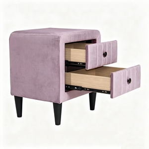 Modern Light Pink Velvet Nightstand 2 <b>Drawers</b> Upholstered Bedside Table 20 Wide Bedroom <b>Storage</b> <b>Drawer</b> - Product Image 5
