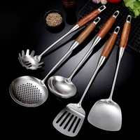 Manche en bois Friture Spatule Langue Cuillère En Acier Inoxydable BBQ Viande Fourchette Passoire Maison Marmites Ensemble Cuisine Accessoires
