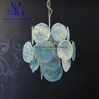 Lustre vintage médiéval français, suspension en verre empilé motif nuage bleu, suspension de luxe pour villa, salon, salle à manger, chambre