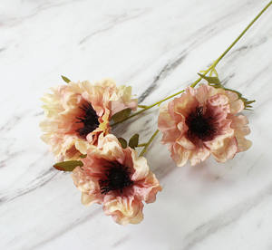 O-X631 Vente en gros de fausses fleurs de pavot rouges bon marché, 3 têtes, fleurs artificielles pour la maison, mariage, fleurs de pavot en soie - Product Image 4