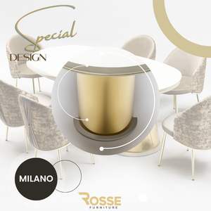 Mesa de Comedor Extensible Moderna de Mármol Rosse Milano, Redonda para 6 Personas, Patas de Metal, Diseño de Lujo, Turquía - Product Image 3