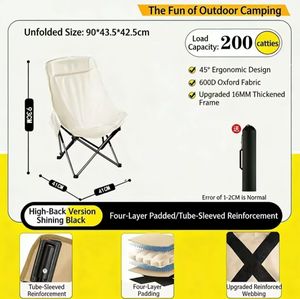 <span class=keywords><strong>เก้าอี้</strong></span>พักผ่อนทรงพระจันทร์สีเบจ ดีไซน์ตามหลักสรีรศาสตร์ <span class=keywords><strong>พับ</strong></span>เก็บได้ พกพาสะดวก เหมาะสำหรับตั้งแคมป์ พร้อมพนักพิงหลังและช่องเก็บของด้านข้างแบบตาข่าย - Product Image 4