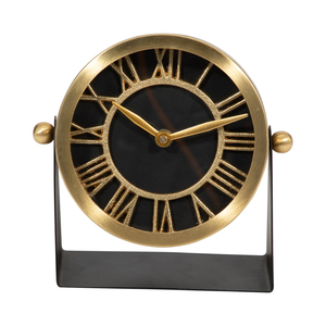 Metal Desk <b>Clock</b> Black Face Gold <b>Roman</b> Numerals Small Table <b>Clock</b> For Home Office Decor - Product Image 1