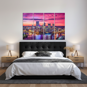 City Skyline <b>Canvas</b> Print: Vibrant Urban Nightscape <b>Wall</b> Art,SET OF 4 <b>CANVAS</b> - Product Image 2