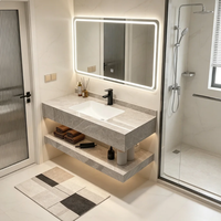 Meuble-lavabo mural personnalisé en dalle de roche pour salle de bain, OEM ODM, avec lavabo intégré, pour projets hôteliers, vente en gros
