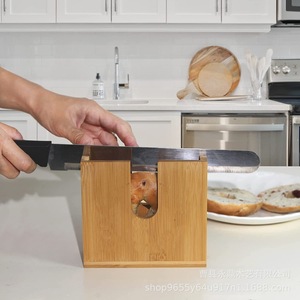 Bamboo Bread Slicing Box Wooden <b>Bagel</b> <b>Cutter</b> With Pull Out Bottom Storage For Baking Pastry Tools - Product Image 3