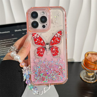 Pour Redmi 15/15C/14C/13C/A5/K70E/Note 14 Pro Plus/A3X Coque de téléphone de luxe transparente 3 en 1 avec effet papillon brillant dégradé et chaîne de perles