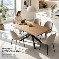 Table à manger rectangulaire moderne, base en métal noir de style industriel, plateau en bois, hôtel, café, salle de banquet, salle à manger
