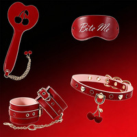 Kit BDSM Thème Cerise Rouge Doux Jouets SM pour Adultes Bouchons buccaux Menottes de cou pour chatouiller Bandes pour les yeux en Cuir PU Jouets Sexuels Couples Femme Homme