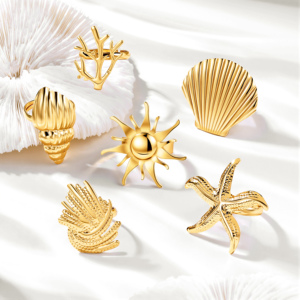 HOVANCI Summer Bohemia Style <strong>Gold</strong> Plated Stainless Steel Women's Jewelry <strong>Ring</strong> Shell Starfish Adjustable Open <strong>Cocktail</strong> <strong>Ring</strong> - Product Image 2