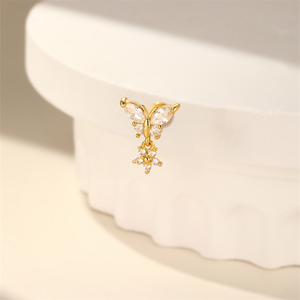 Piercing de Cartílago con Forma de Mariposa y Flor, Chapado en Oro de 18K, Plata 925, Zirconia 5A, 1.2*8mm - Product Image 2