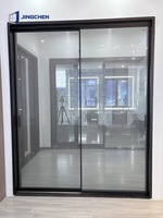 Puerta Corredera Interior Moderna JINGCHEN, Marco Delgado de Aleación de Aluminio, Vidrio Templado, Insonorizada y Resistente al Viento