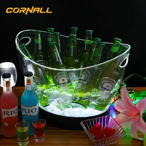 Cubo de hielo de plástico acrílico para vino con luz led, Impresión de logotipo personalizado, de alta calidad, forma Ovalada para Bar, KTV, fiesta, venta al por mayor