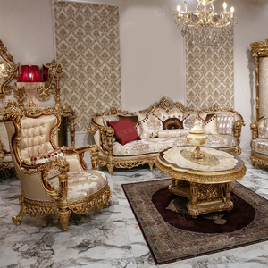 Set di Arredamento per Soggiorno di Lusso in Stile <span class=keywords><strong>Turco</strong></span>, Divani in Velluto Intagliati a Mano, Poltrona in Legno, Tavolino Dorato - Product Image 3