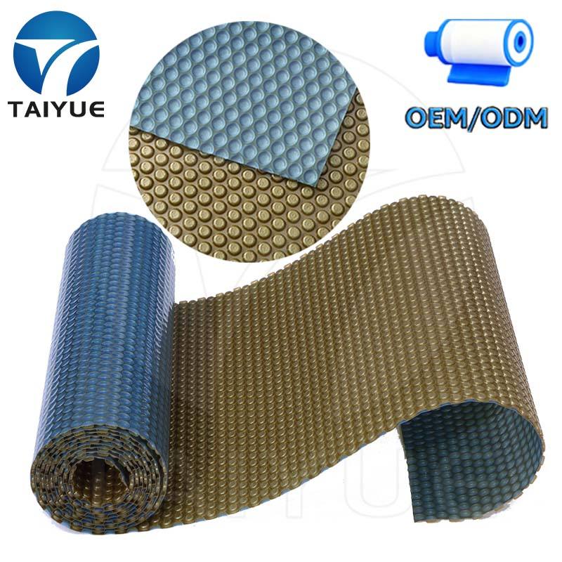 Blue and gold circular bubble pool cover